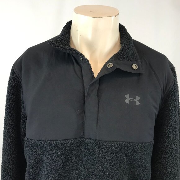 UNDER ARMOUR GOLF ~ MENS LG LARGE ~ BLACK FLEECE PULLOVER SWEATER JACKET - Picture 2 of 7